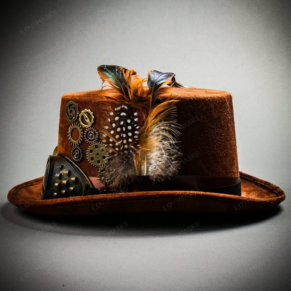 Steampunk Women Victorian Top Hat Goggles - Brown - Picture 5 of 7